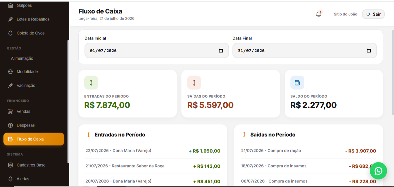 Tela do sistema Avicultor Pro para desktop