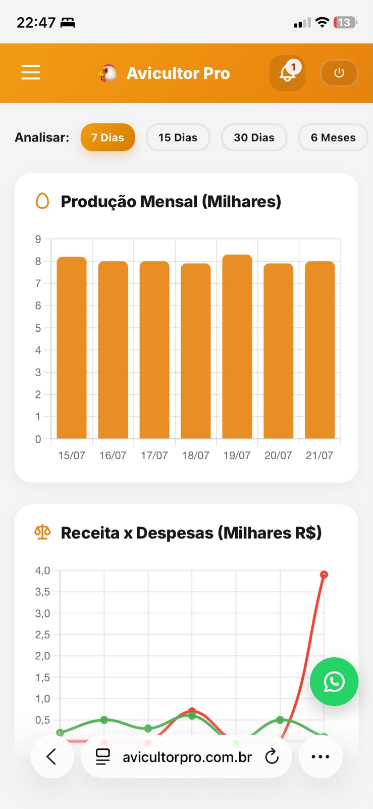 Tela do aplicativo Avicultor Pro para celular