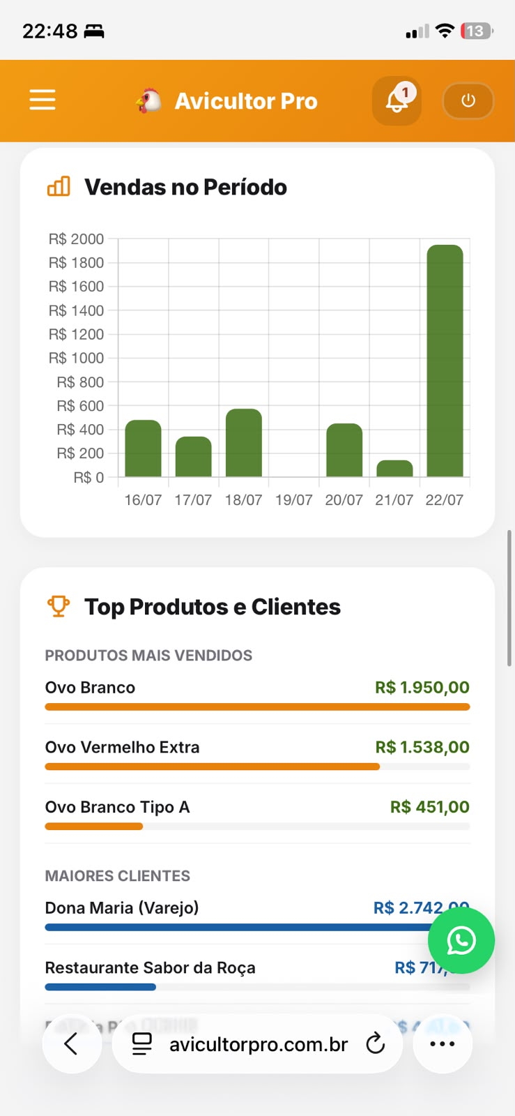 Tela do aplicativo Avicultor Pro para celular